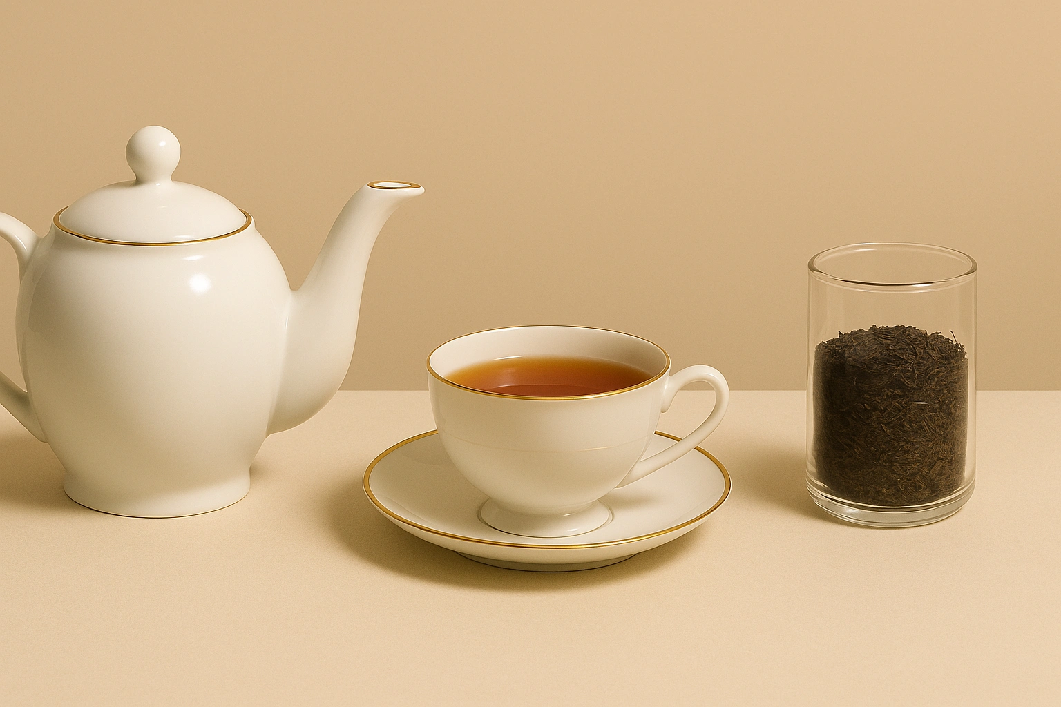 Schwarzer Tee mit Teetasse und losem Tee - Hintergrund